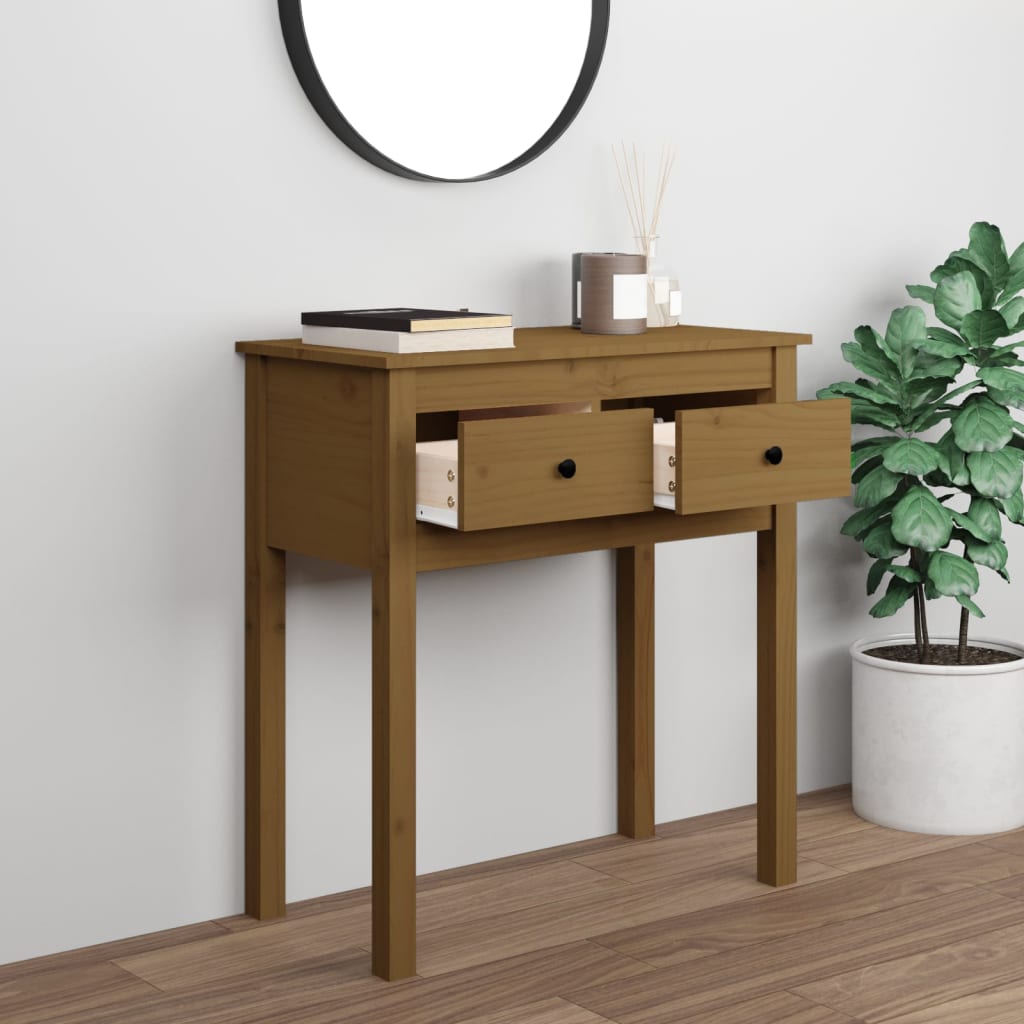 Brown pine wooden console table 70x35x75 cm