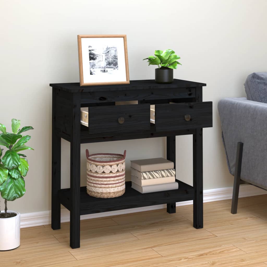 Black pine pine wood console table 75x35x75 cm