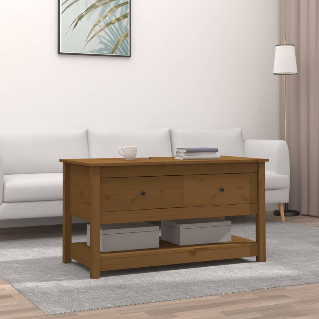 Vetonek Mesa de centro madera maciza de pino marrón miel 102x49x55 cm