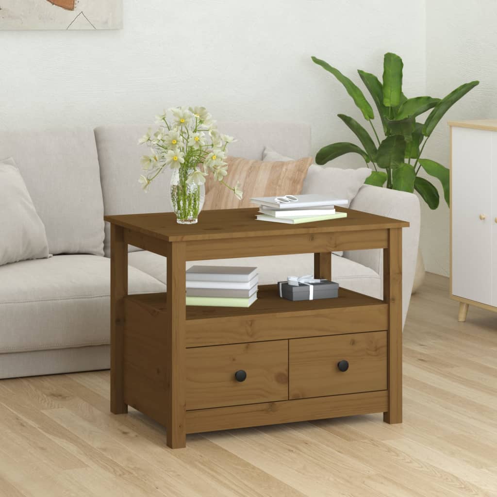 Table centrale en bois massive miel brun 71x49x55 cm