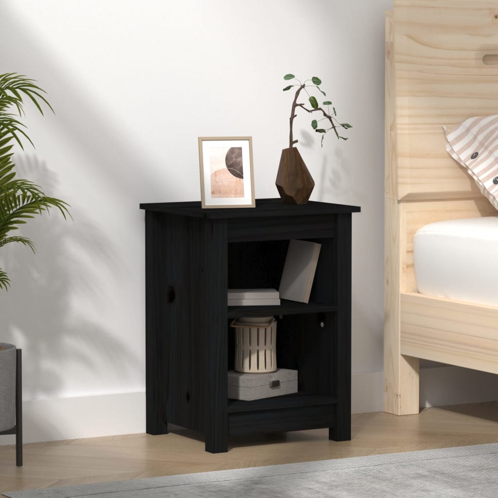 Vetonek Mesita de noche madera maciza de pino negro 40x35x55 cm