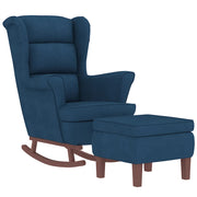 Rocking chair with wooden legs and blue velvet stool v1254 - Vetonek
