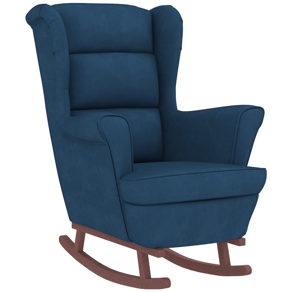 Rocking chair with wooden legs and blue velvet stool v1254 - Vetonek