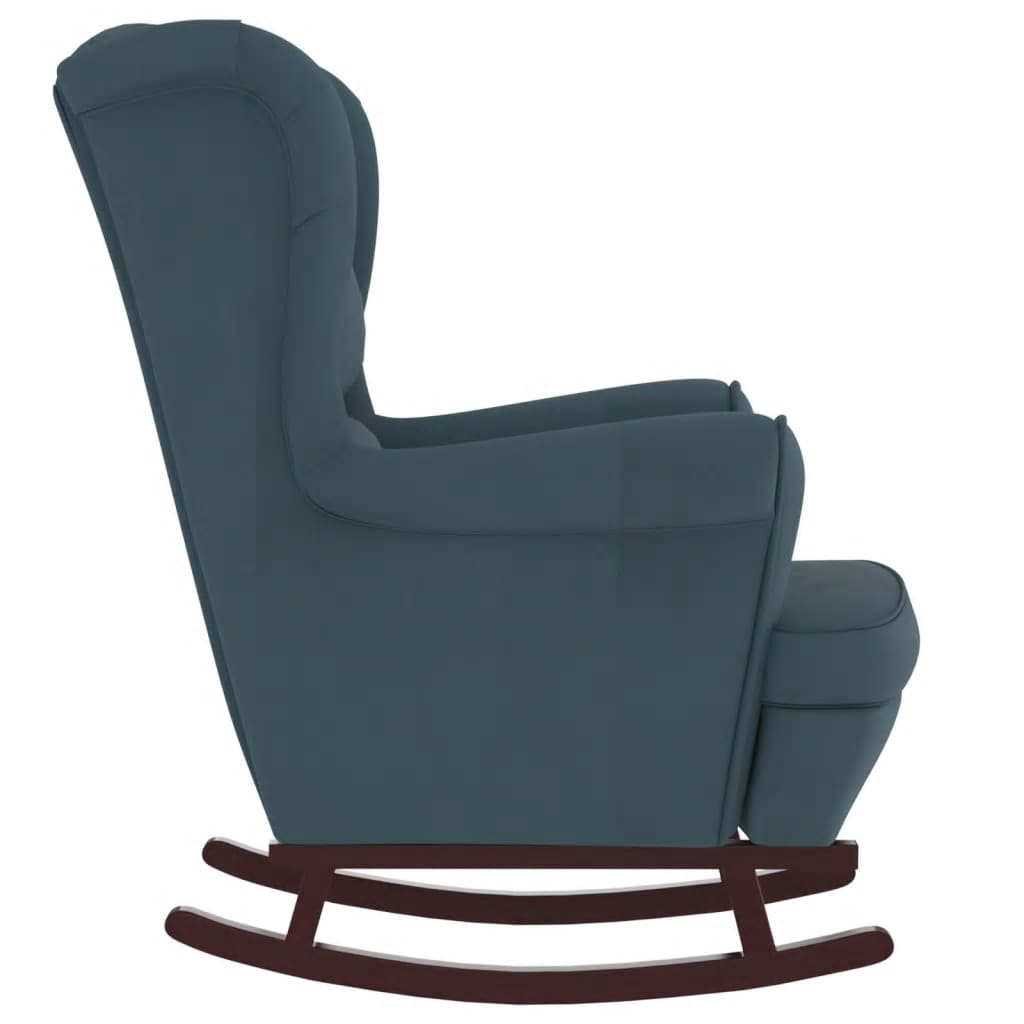 Rocking chair with wooden legs and blue velvet stool v1254 - Vetonek
