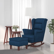 Rocking chair with wooden legs and blue velvet stool v1254 Vetonek