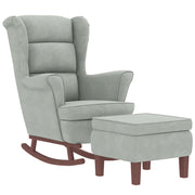 Rocking armchair with wooden legs and light gray velvet stool v1261 - Vetonek