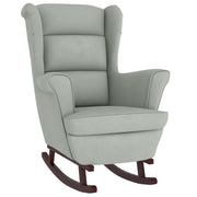 Rocking armchair with wooden legs and light gray velvet stool v1261 - Vetonek