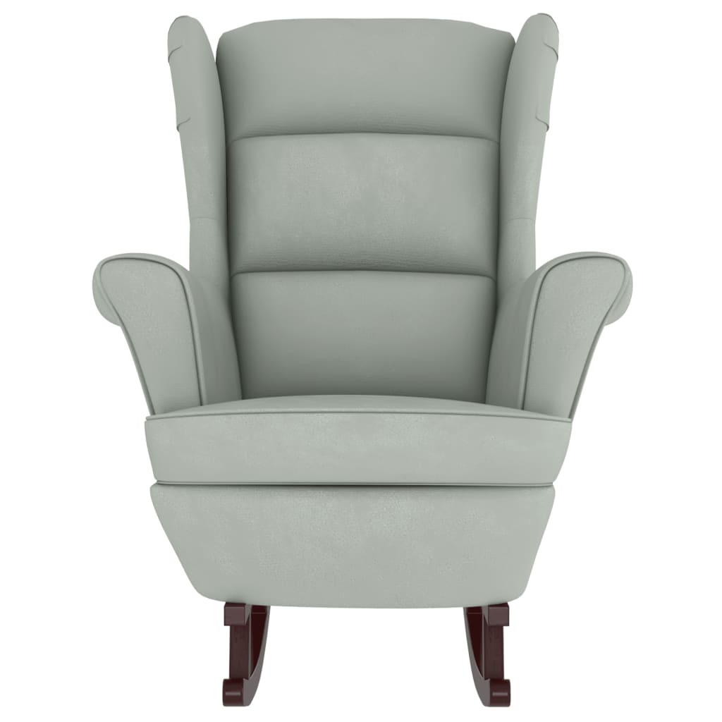 Rocking armchair with wooden legs and light gray velvet stool v1261 - Vetonek