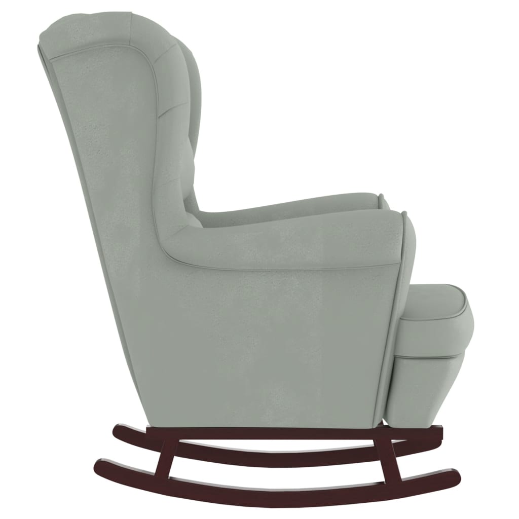 Rocking armchair with wooden legs and light gray velvet stool v1261 - Vetonek