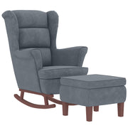 Rocking armchair with wooden legs and dark gray velvet stool v1278 - Vetonek