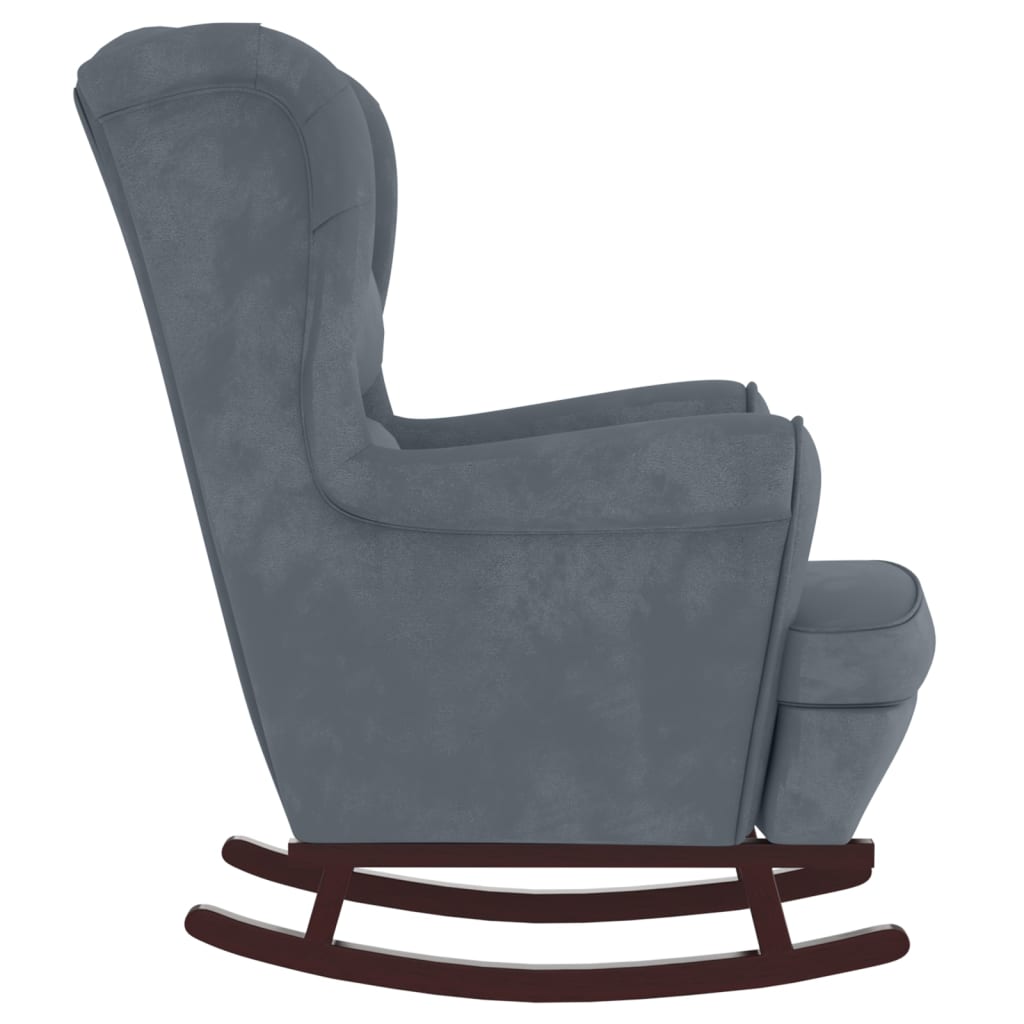 Rocking armchair with wooden legs and dark gray velvet stool v1278 - Vetonek