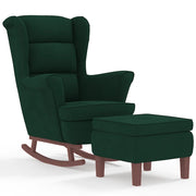 Vetonek Rocking chair with wooden legs and dark green velvet stool