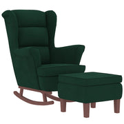 Rocking armchair with wooden legs and dark green velvet stool v1285 - Vetonek