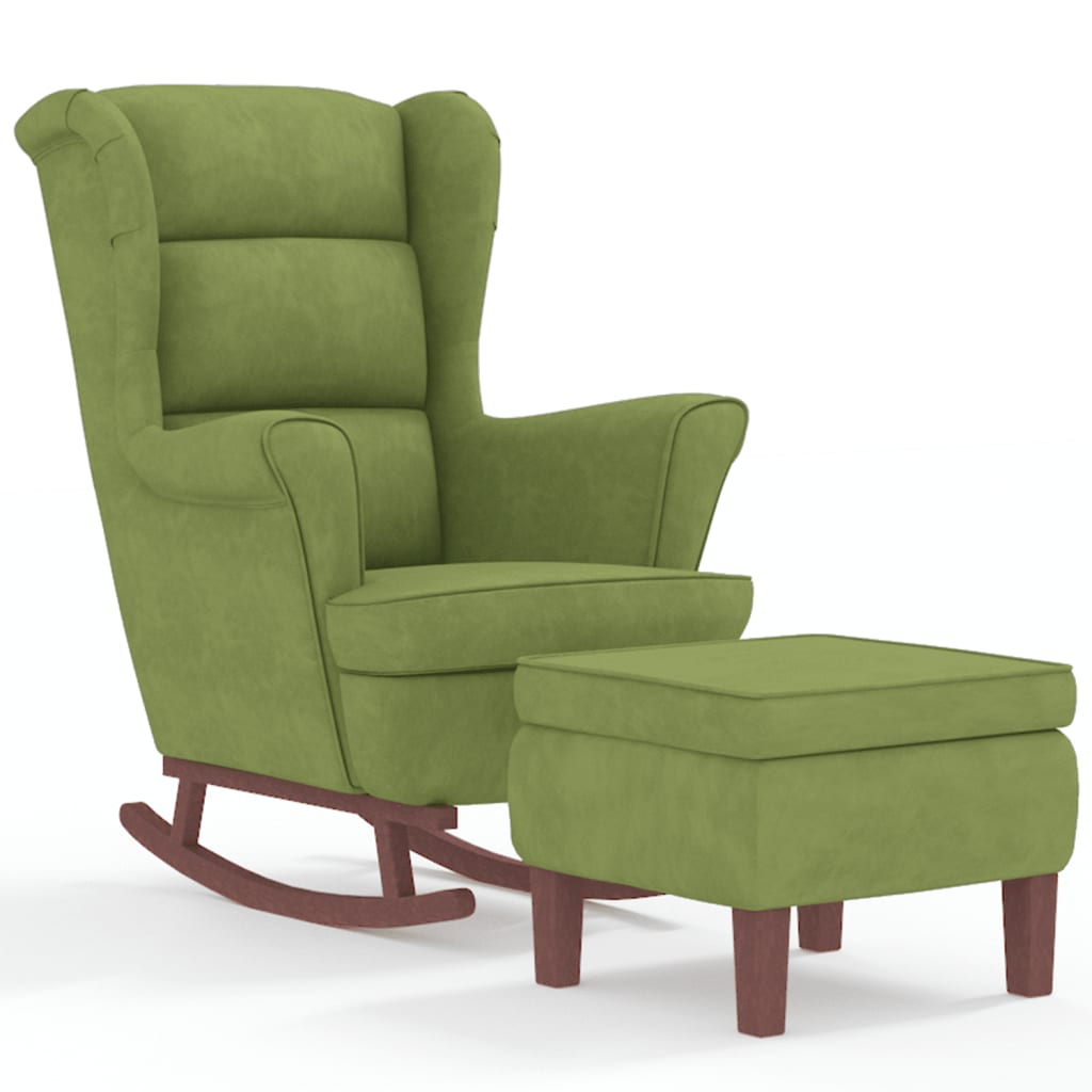 Vetonek Rocking chair with wooden legs and light green velvet stool