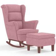 Vetonek Rocking chair with wooden legs and pink velvet stool
