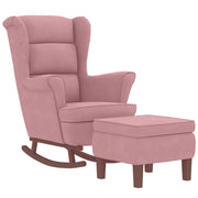 Rocking chair with wooden legs and pink velvet stool v1308 - Vetonek