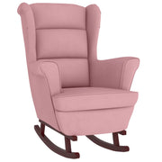 Rocking chair with wooden legs and pink velvet stool v1308 - Vetonek
