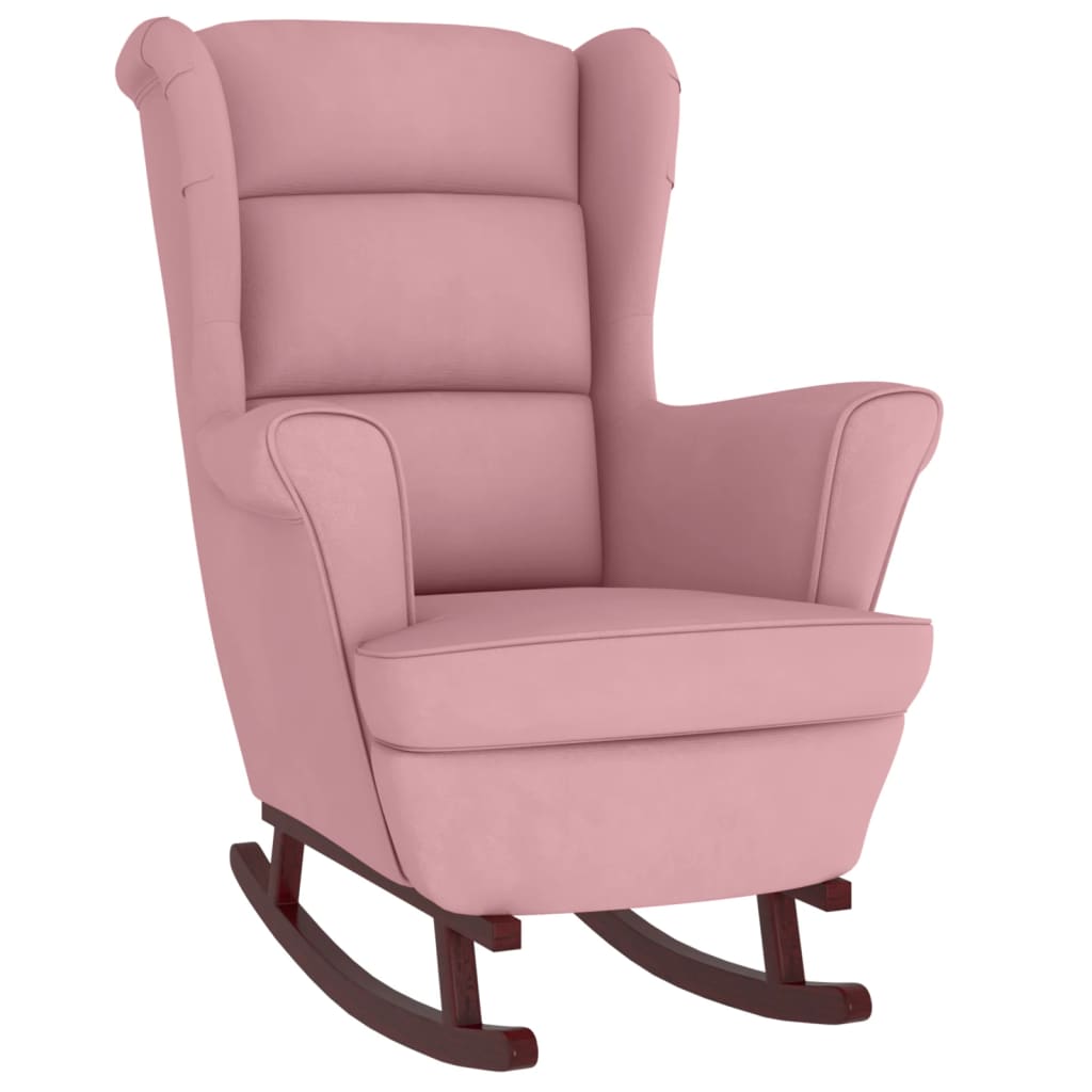 Rocking chair with wooden legs and pink velvet stool v1308 - Vetonek