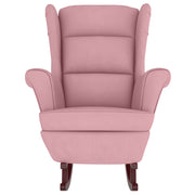 Rocking chair with wooden legs and pink velvet stool v1308 - Vetonek