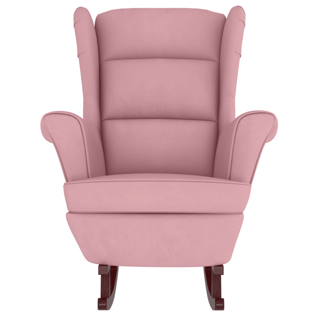 Rocking chair with wooden legs and pink velvet stool v1308 - Vetonek