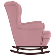 Rocking chair with wooden legs and pink velvet stool v1308 - Vetonek