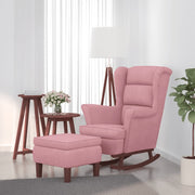 Rocking chair with wooden legs and pink velvet stool v1308 Vetonek