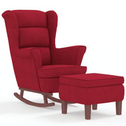 Vetonek Rocking chair with wooden legs and wine red velvet stool