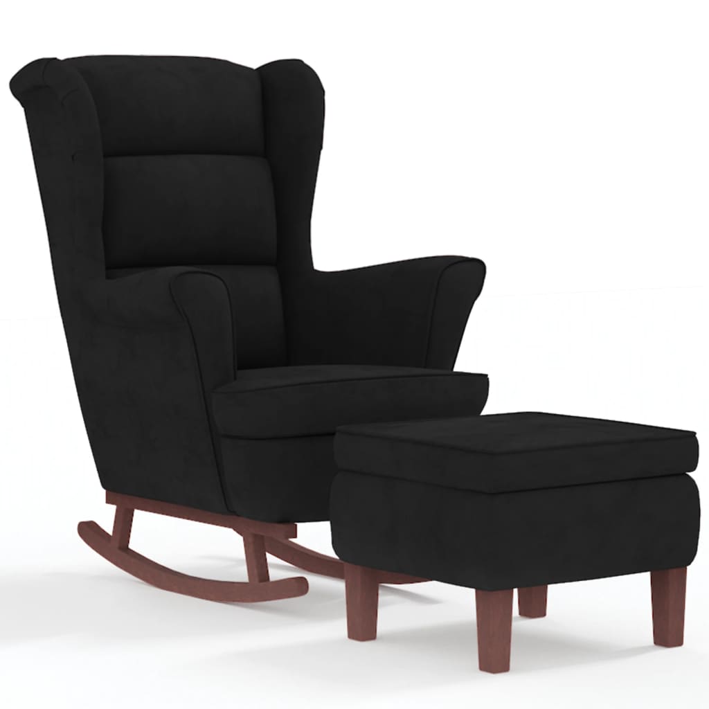 Vetonek Rocking chair with wooden legs and black velvet stool