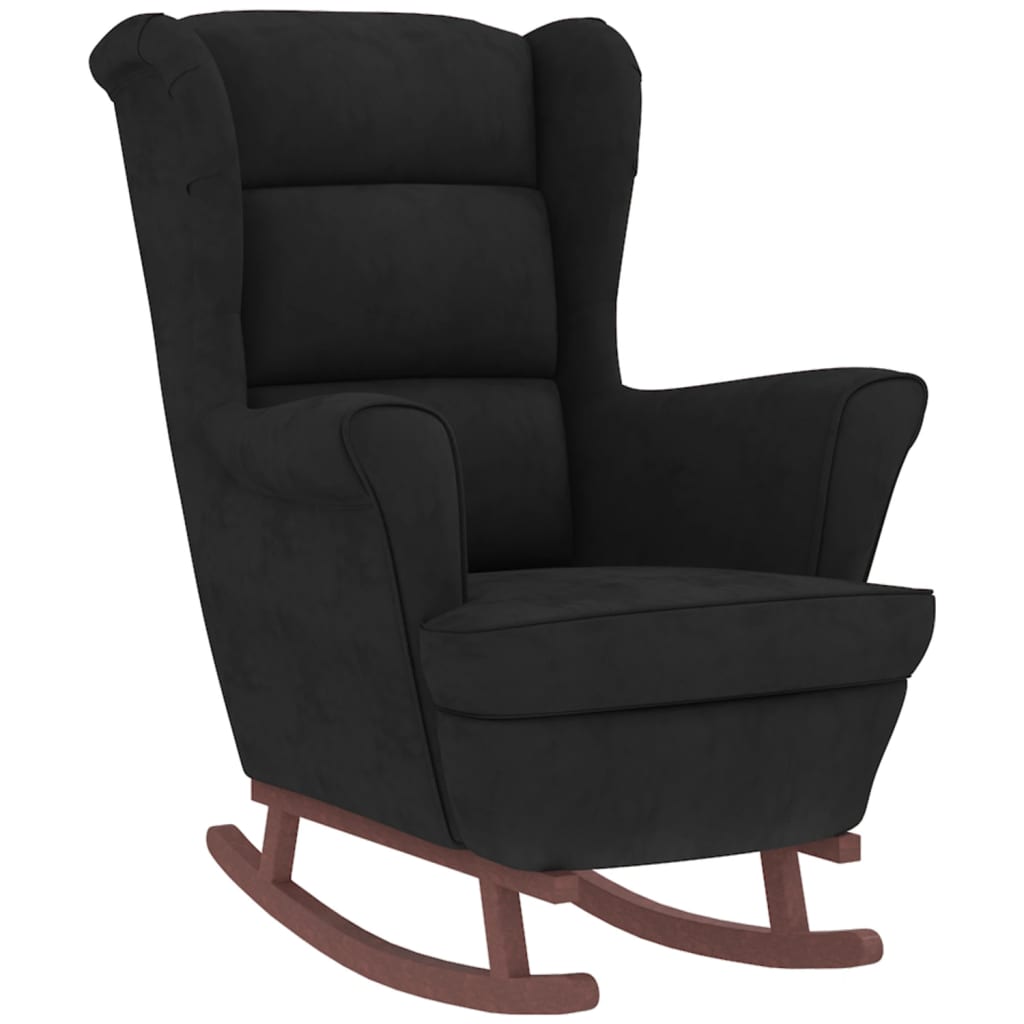 Rocking chair with wooden legs and black velvet stool v1322 - Vetonek