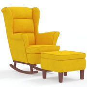 Vetonek Rocking chair with wooden legs and yellow velvet stool