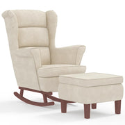 Vetonek Rocking chair with wooden legs and cream velvet stool