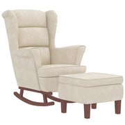 Rocking armchair with wooden legs and cream velvet stool v1353 - Vetonek