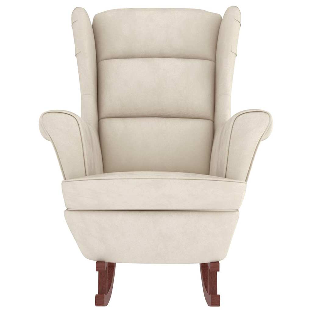 Rocking armchair with wooden legs and cream velvet stool v1353 - Vetonek