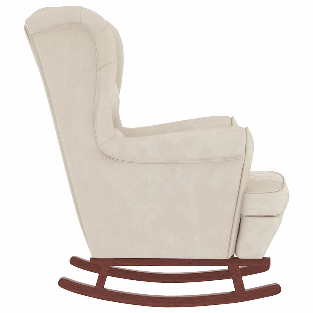 Rocking armchair with wooden legs and cream velvet stool v1353 - Vetonek