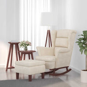 Rocking armchair with wooden legs and cream velvet stool v1353 Vetonek