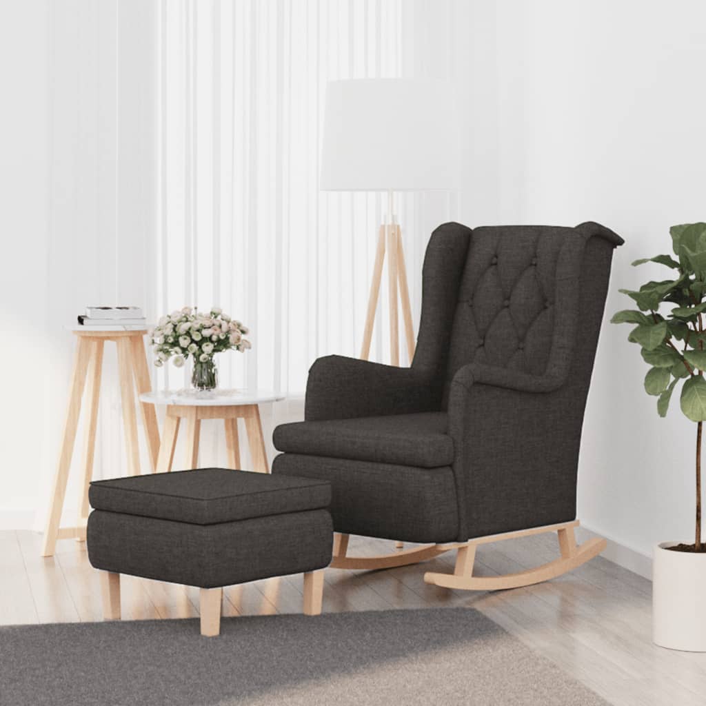 Vetonek Sillón con patas mecedoras y taburete de tela gris oscuro