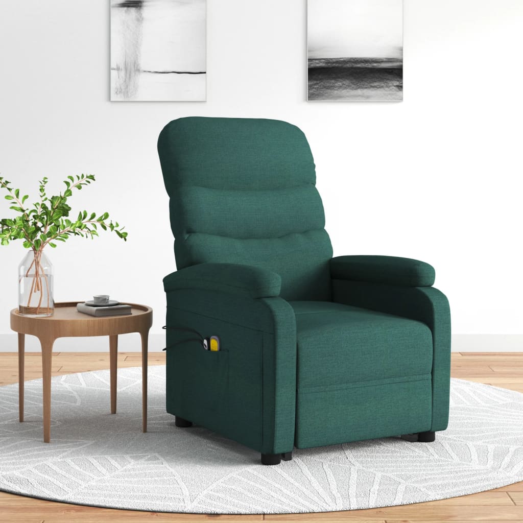 Vetonek Sillón de masaje elevable tela verde oscuro