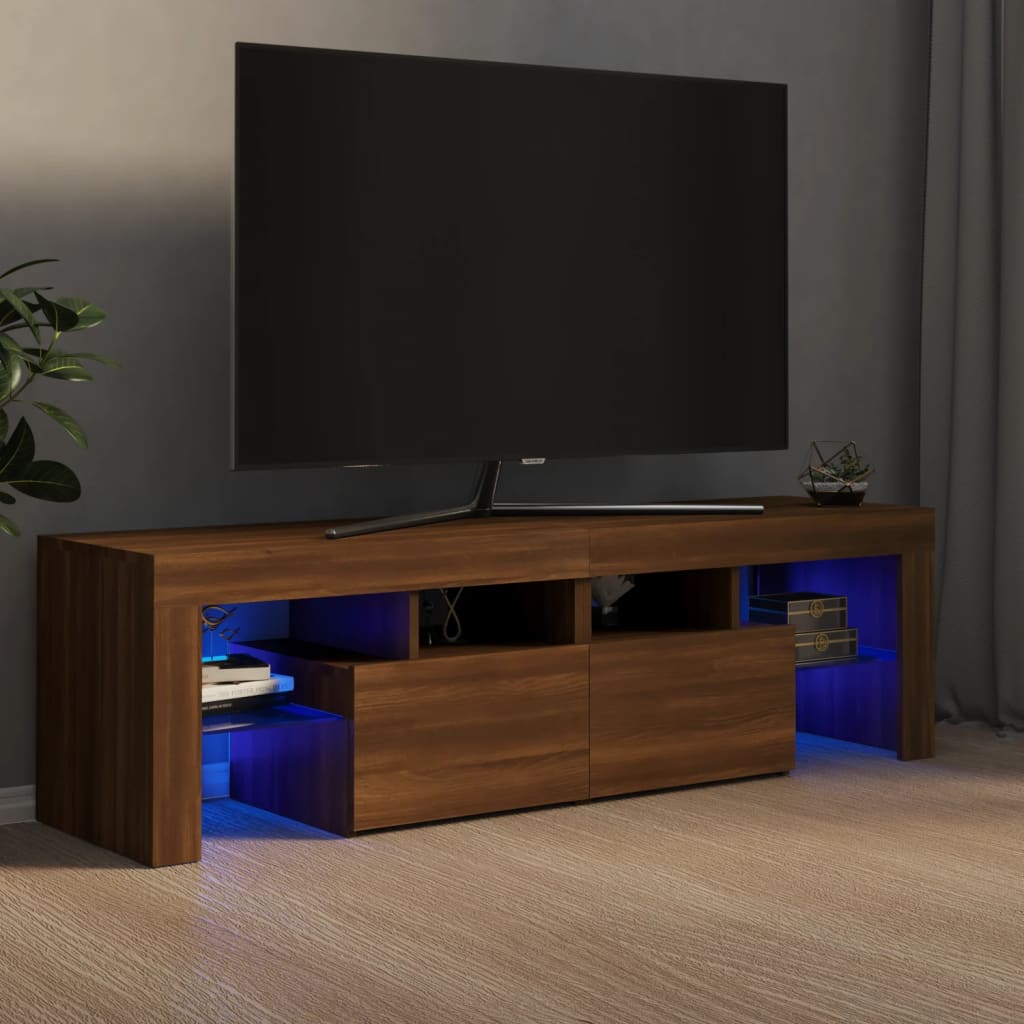 Vetonek Mueble de TV con luces LED marrón roble 140x36,5x40 cm