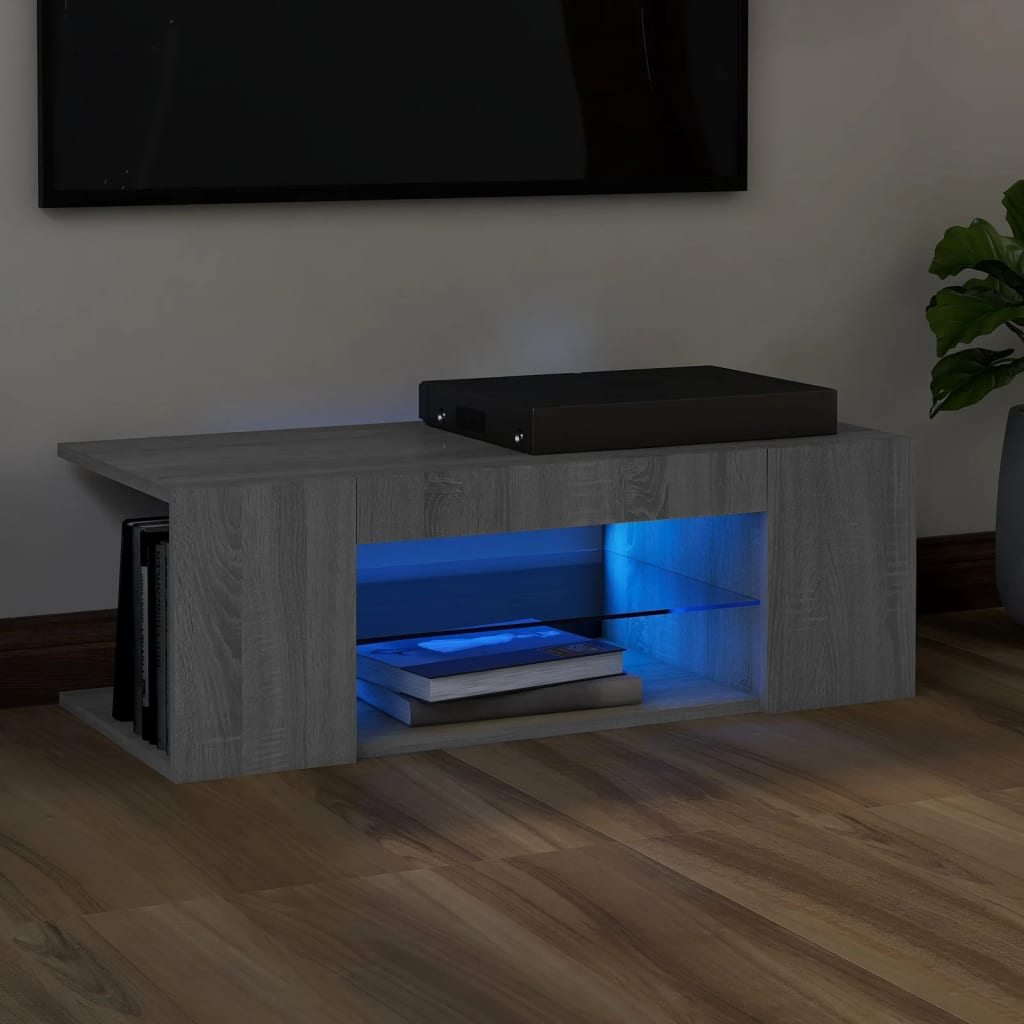 Vetonek Mueble de TV con luces LED gris Sonoma 90x39x30 cm