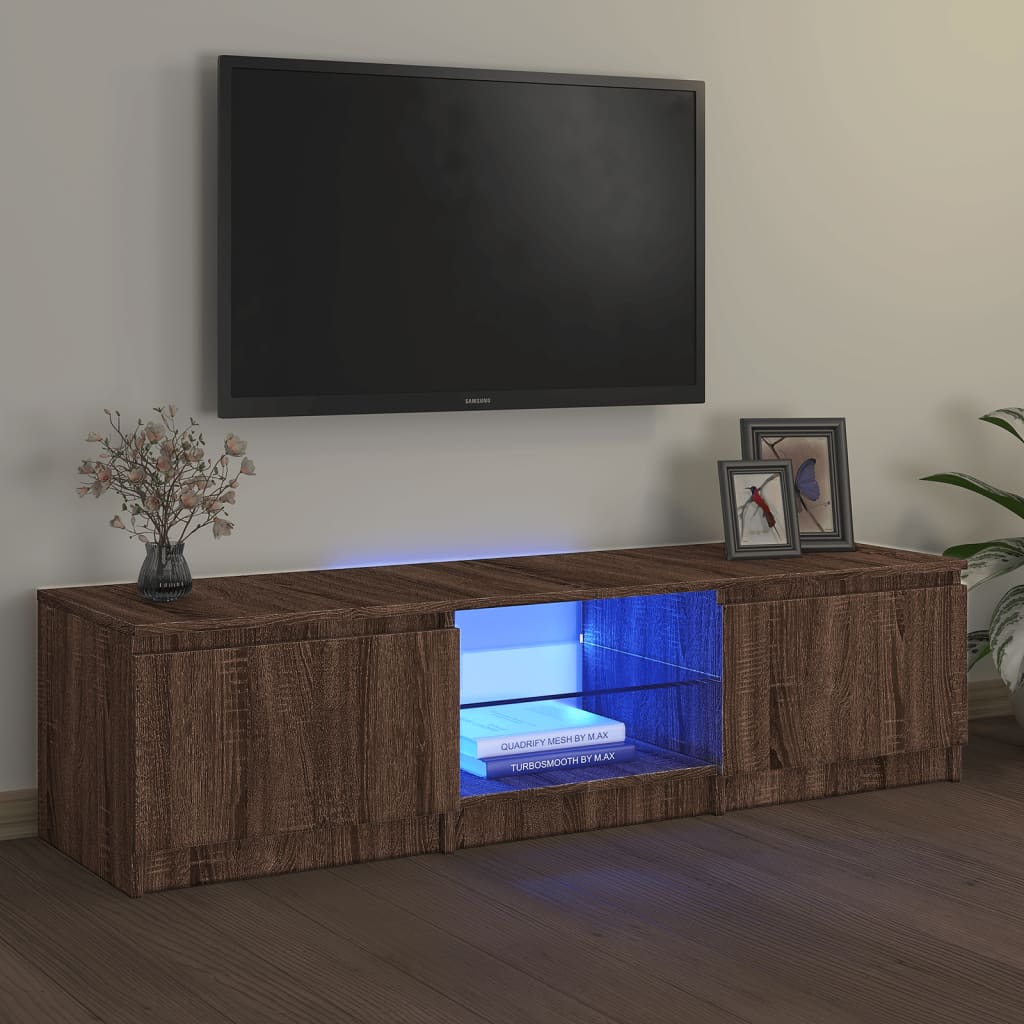 Vetonek Mueble de TV con luces LED marrón roble 140x40x35,5 cm