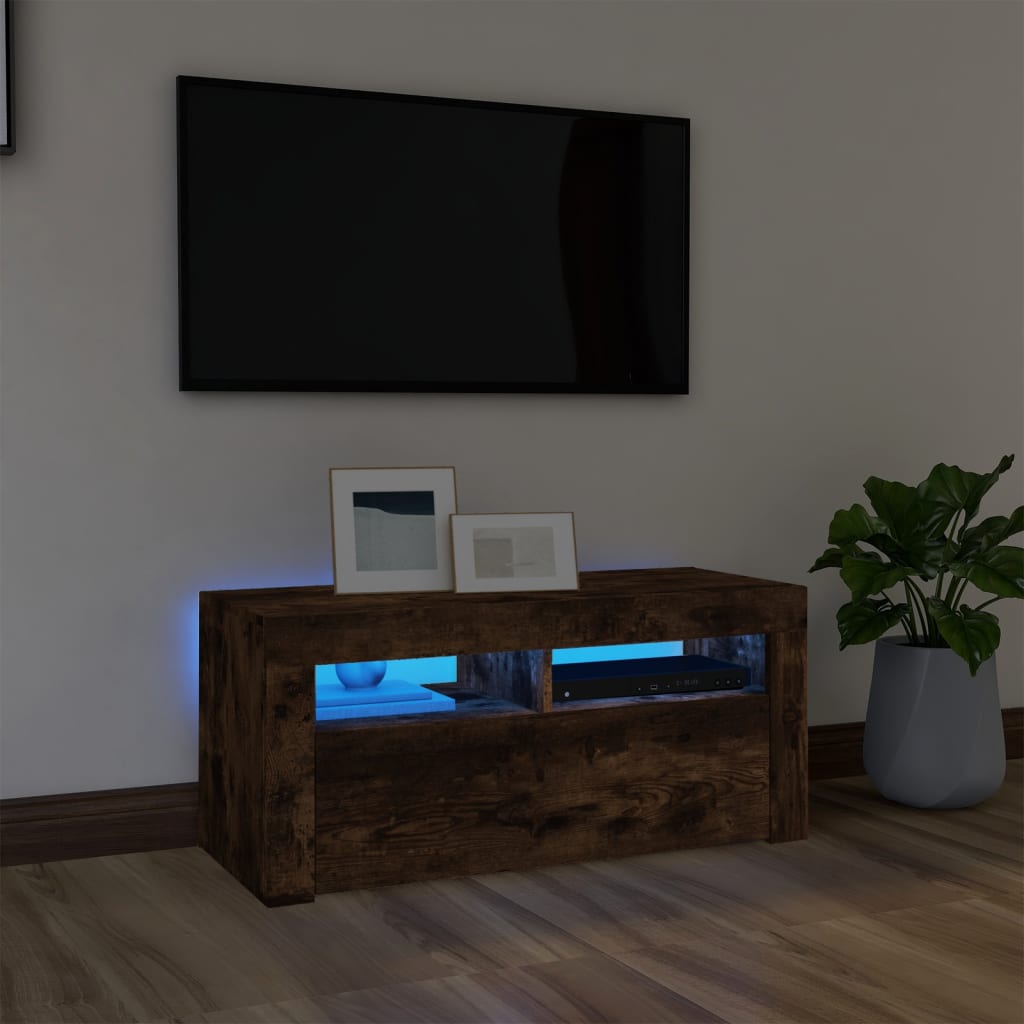 Vetonek Mueble de TV con luces LED roble ahumado 90x35x40 cm