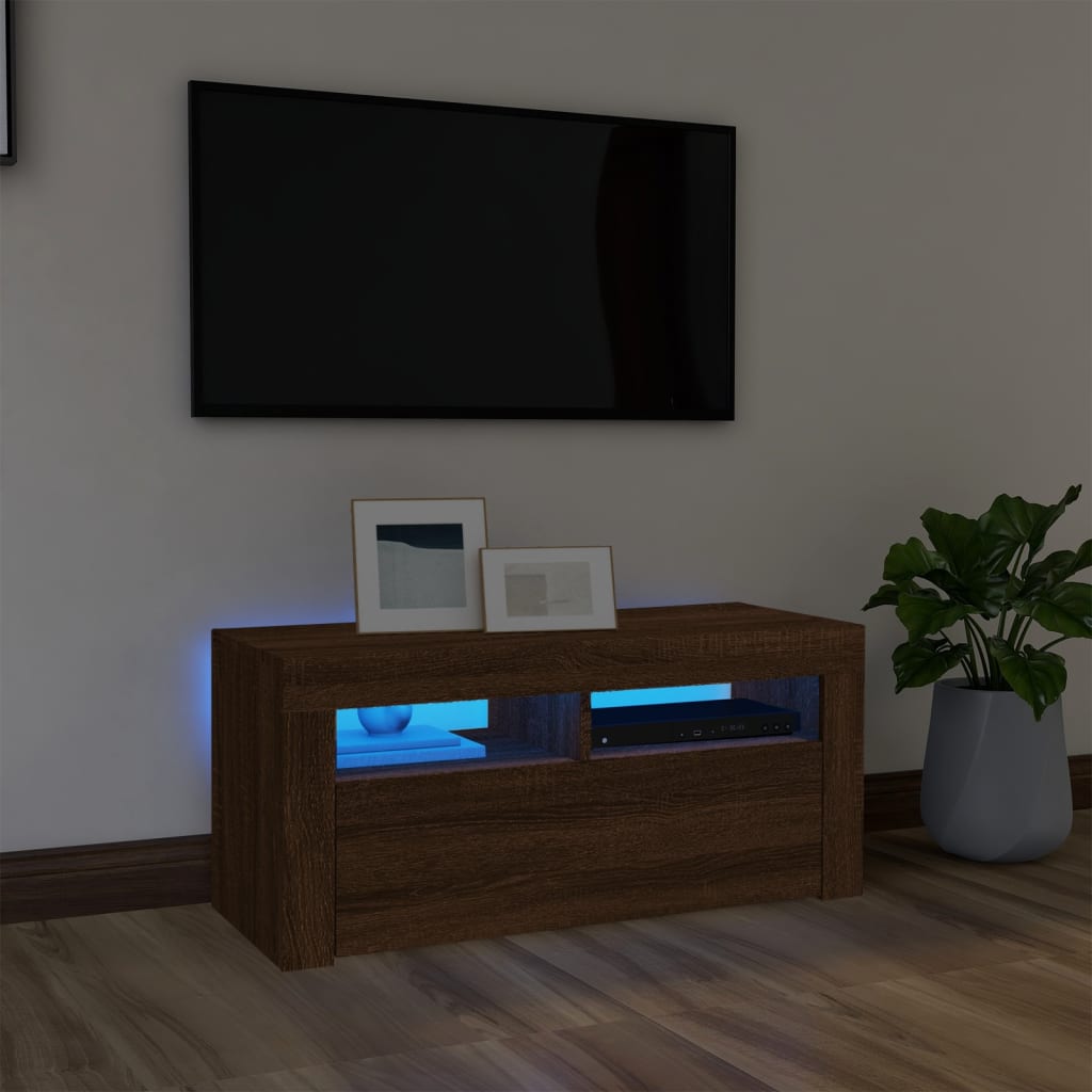 Vetonek Mueble de TV con luces LED roble marrón 90x35x40 cm