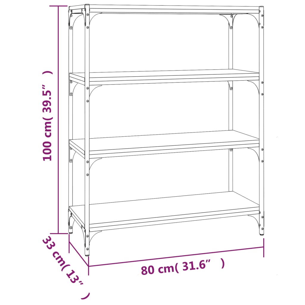 Estantería madera y acero negro 80x33x100 cm vidaXL