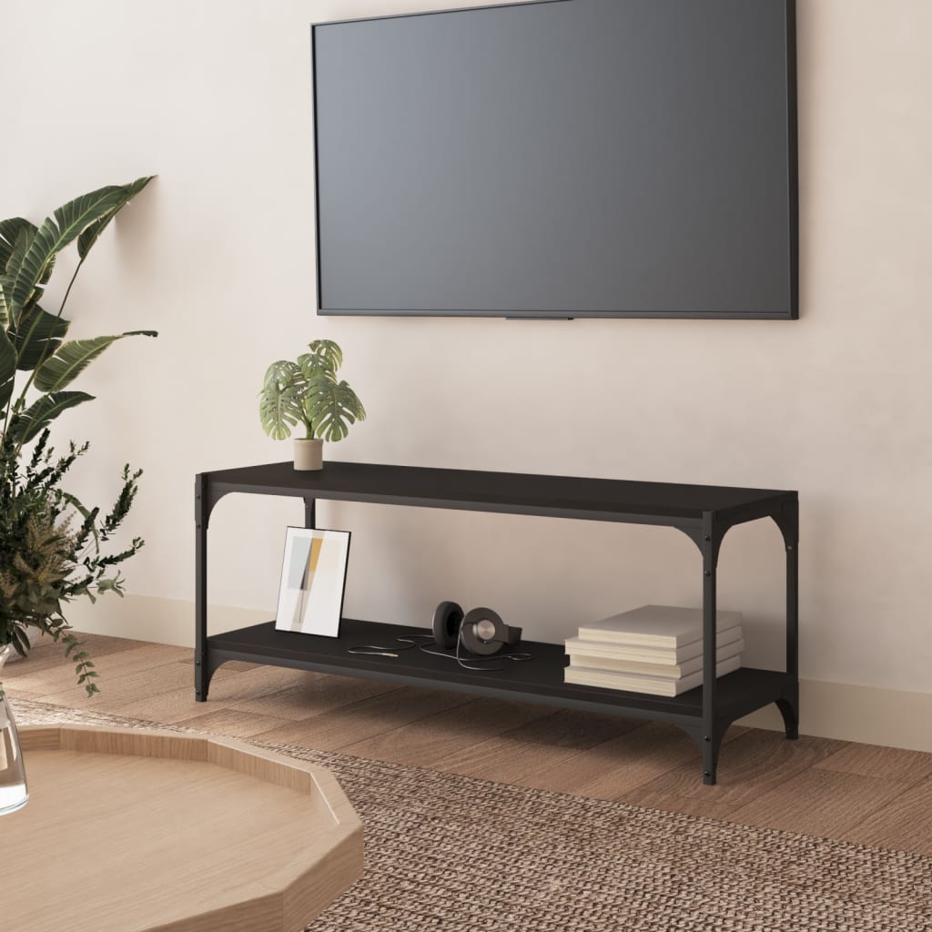 Vetonek Mueble para TV madera contrachapada y acero negro 100x33x41 cm