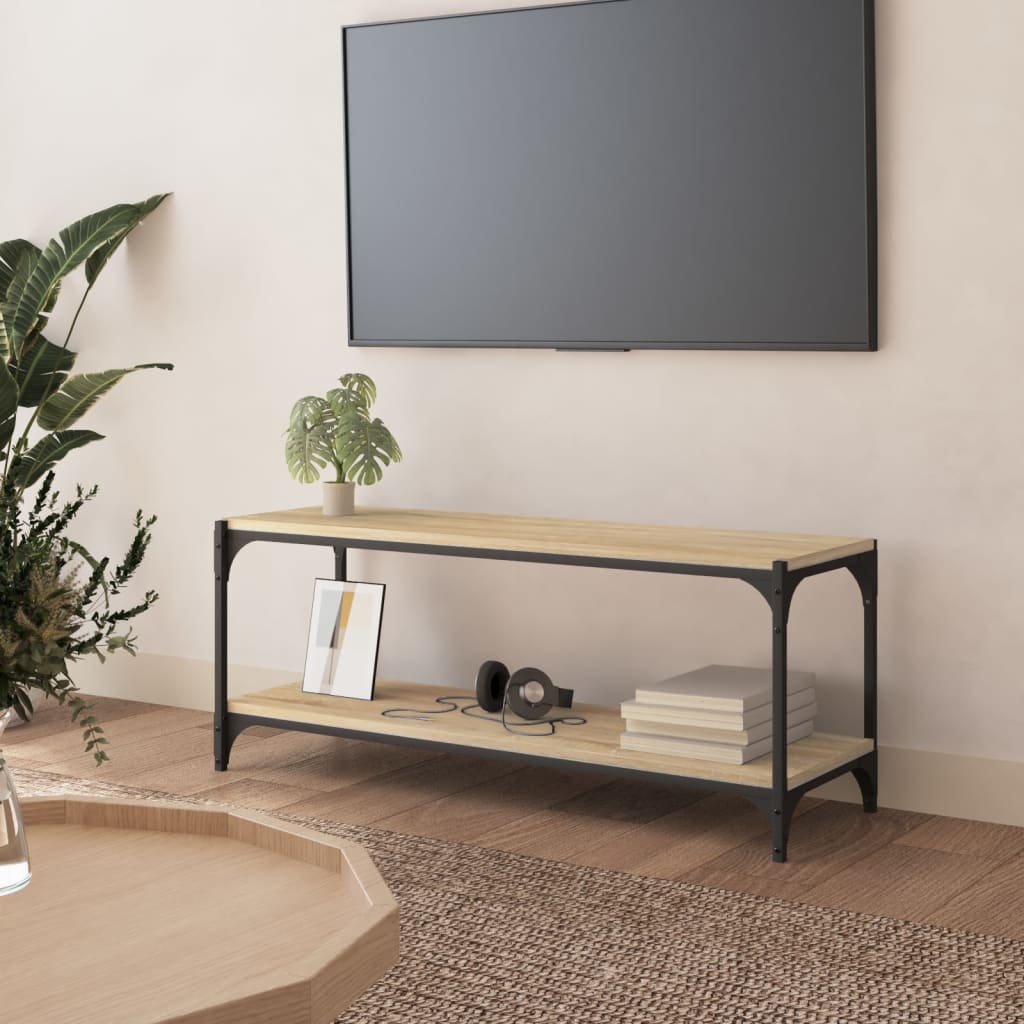 Vetonek Mueble para TV contrachapada y acero roble Sonoma 100x33x41 cm