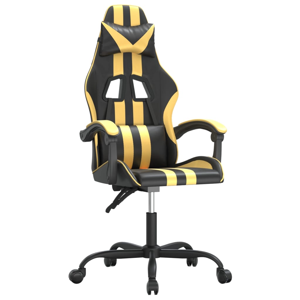 Silla gaming giratoria cuero sintético negro y dorado - Vetonek