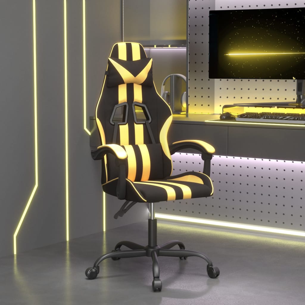 Vetonek Silla gaming giratoria cuero sintético negro y dorado