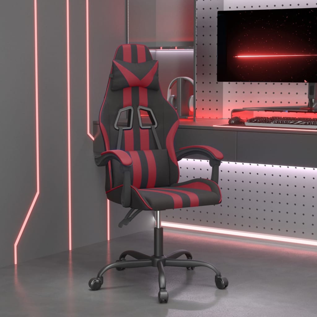 Vetonek Silla gaming giratoria cuero sintético negro y rojo vino tinto