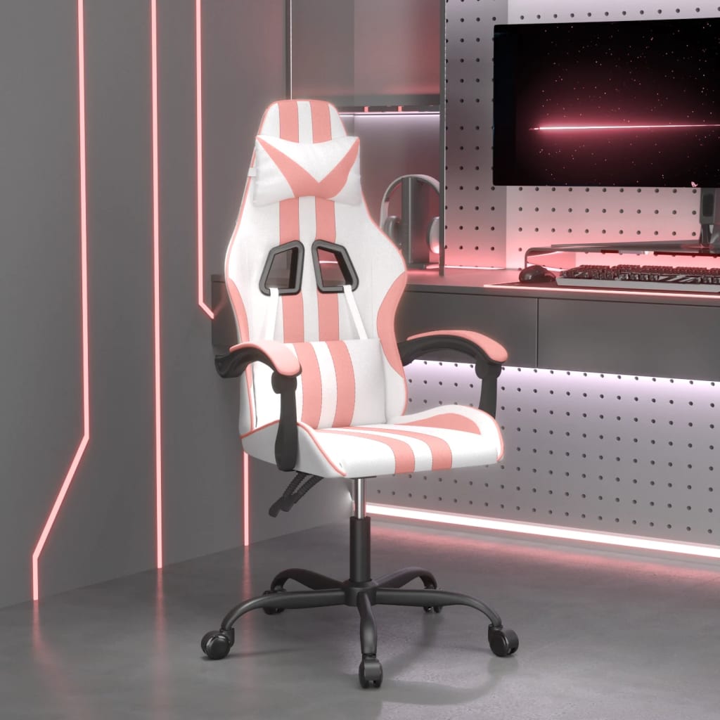 Vetonek Silla gaming giratoria cuero sintético blanco y rosa