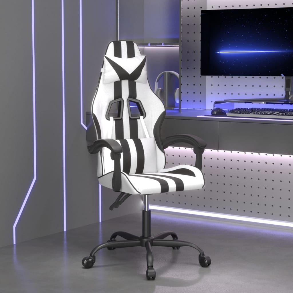 Vetonek Silla gaming giratoria cuero sintético blanco y negro